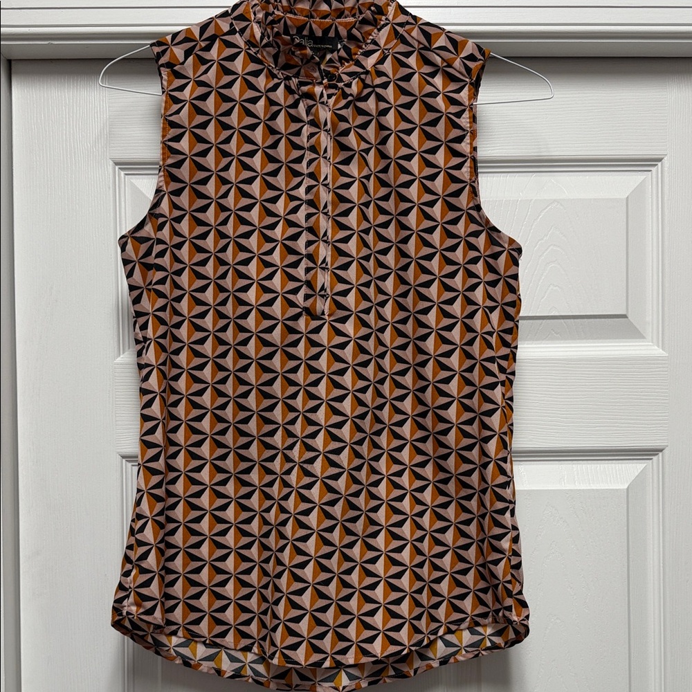 Dalia Black and Brown Geometric Sleeveless Blouse